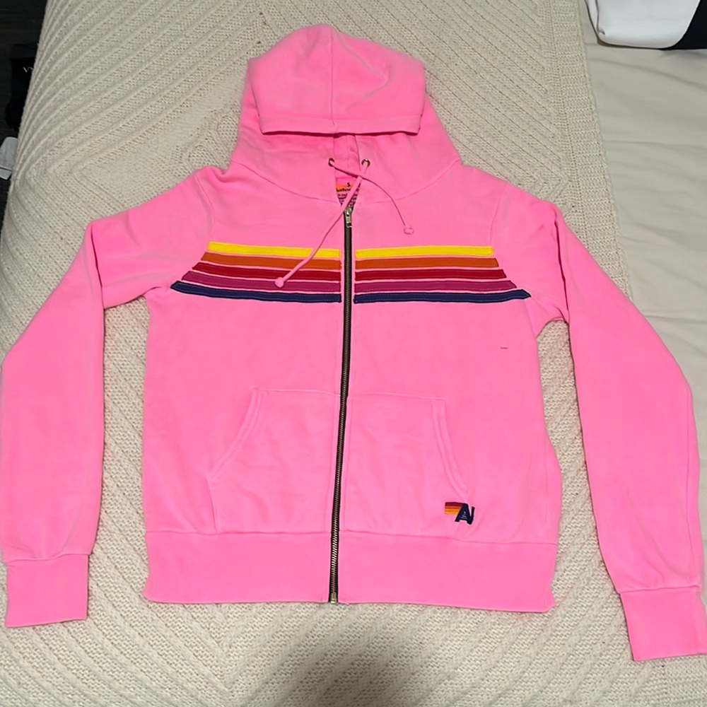 !!RARE NEON PINK AVIATOR NATION FIVE STRIPE HOODIE!!